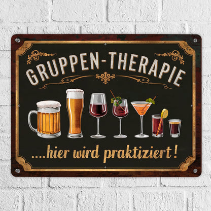 Gruppen-Therapie Alkohol Metallschild XL in 21x28 cm - Hier praktiziert