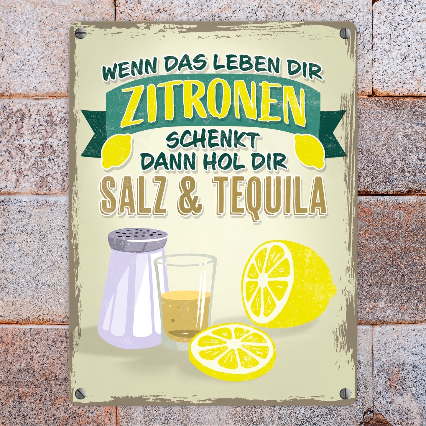 Wenn das Leben dir Zitronen schenkt dann hol Salz & Tequila Metallschild