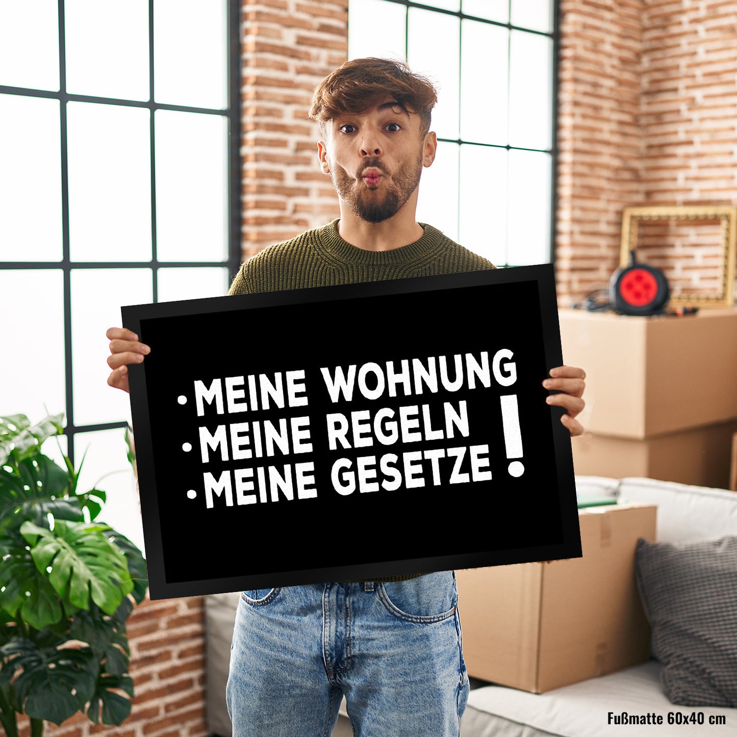 Meine Wohnung, meine Regeln, meine Gesetze Fußmatte XL mit Motiv