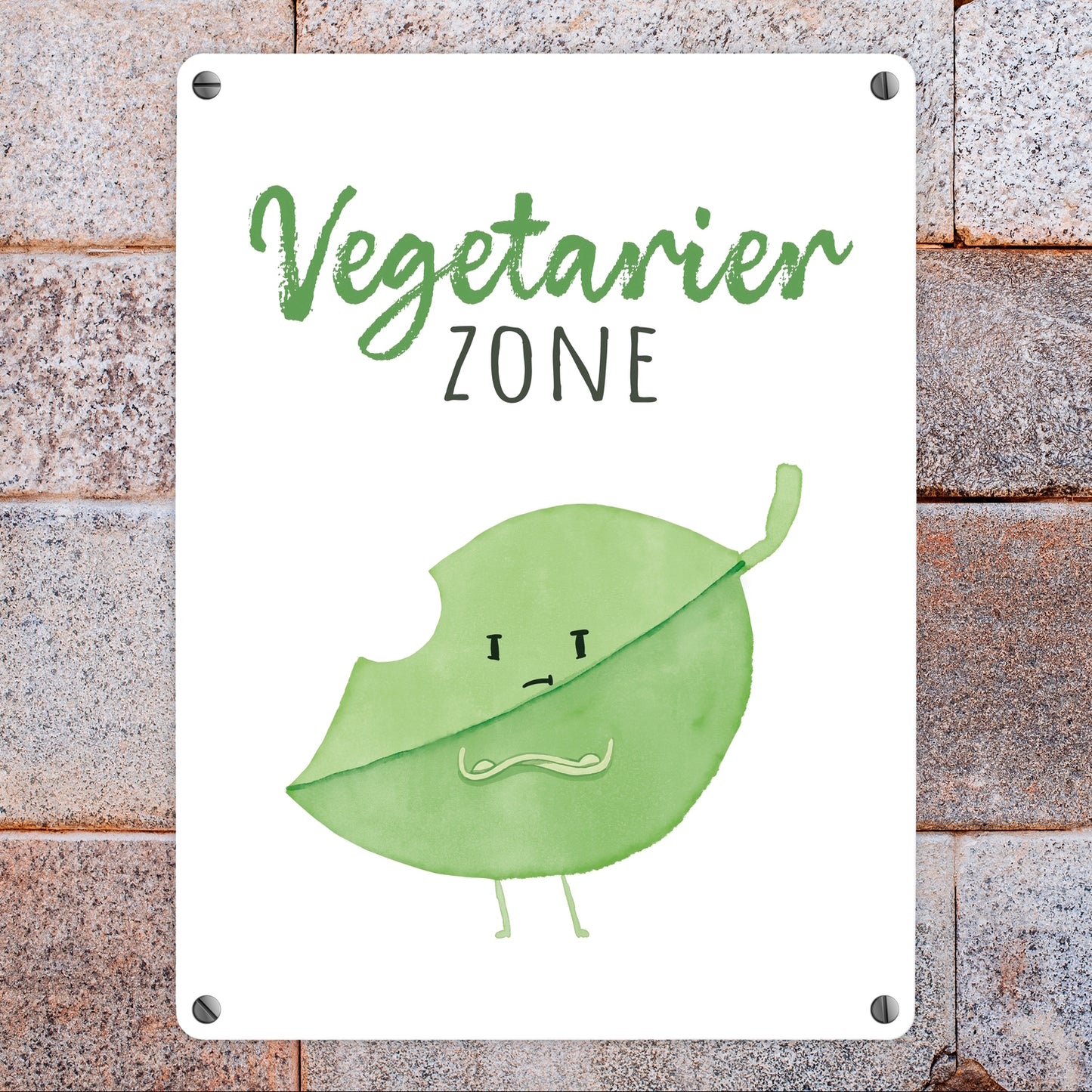 Blatt Metallschild in 15x20 cm mit Spruch Vegetarier Zone