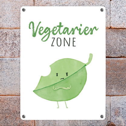 Blatt Metallschild in 15x20 cm mit Spruch Vegetarier Zone