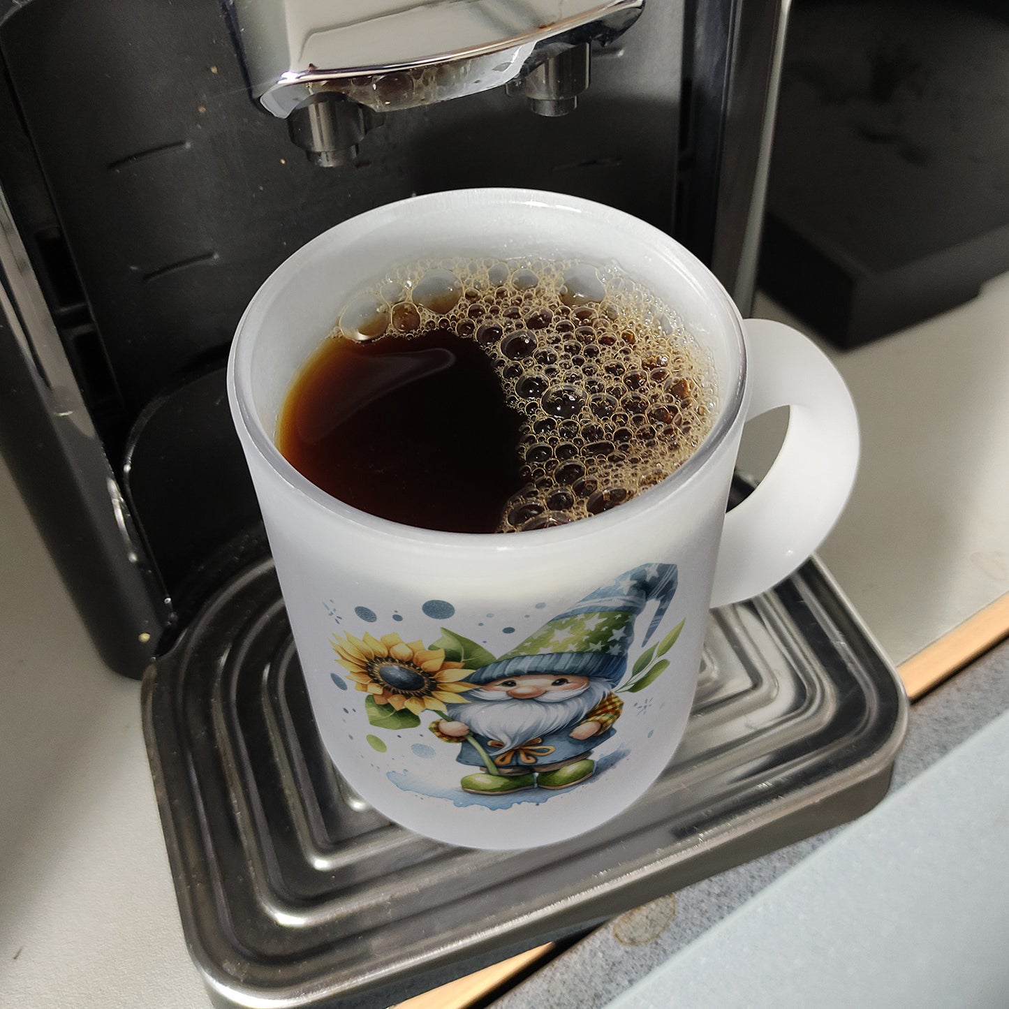 Gartenzwerg mit Sonnenblume Glas Tasse