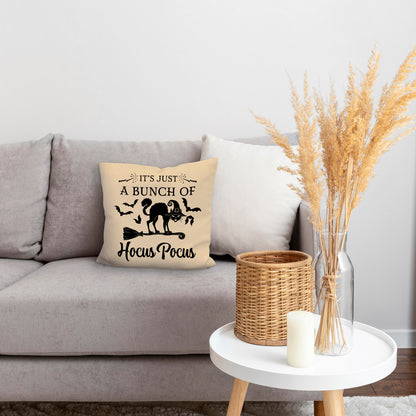 Schwarze Katze Halloween Kissen mit Leinenoptik mit Spruch A Bunch of Hocus Pocus