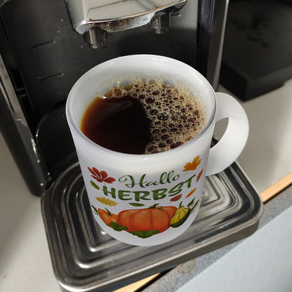 Hallo Herbst Glas Tasse mit hübschen Kürbissen