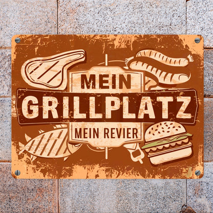 Grillplatz Vintage Metallschild in 15x20 cm - Mein Revier