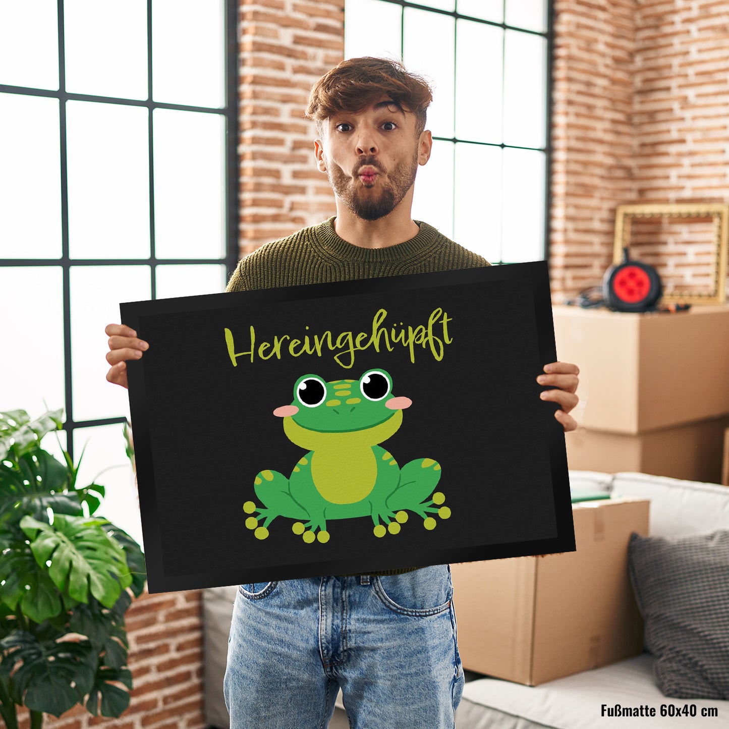 Hereingehüpft Fußmatte XL in 40x60 cm mit süßem Frosch