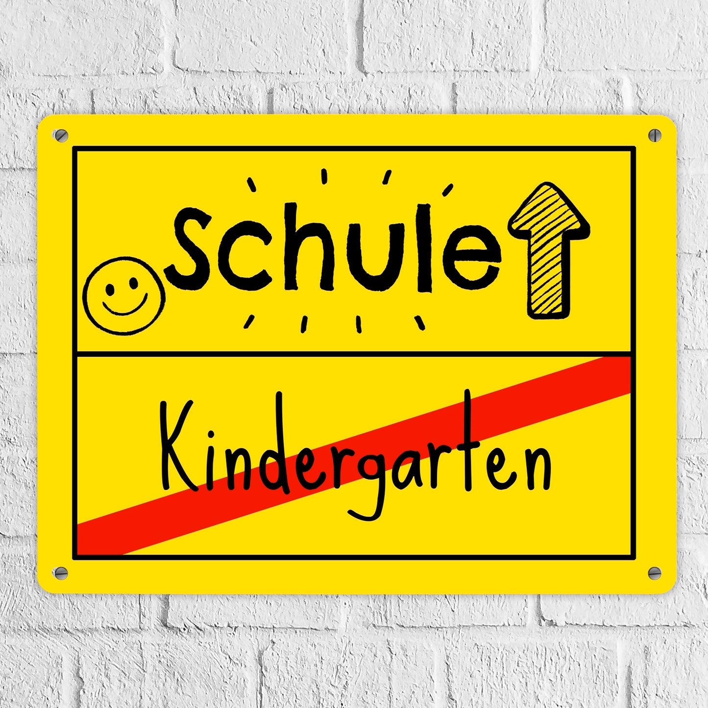 Zur Einschulung Metallschild XL in 21x28 cm mit Spruch Schule - Kindergarten