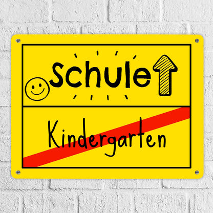 Zur Einschulung Metallschild XL in 21x28 cm mit Spruch Schule - Kindergarten