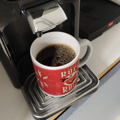 I Love Rock 'n' Roll Glitzer-Kaffeebecher mit Gitarren Motiv