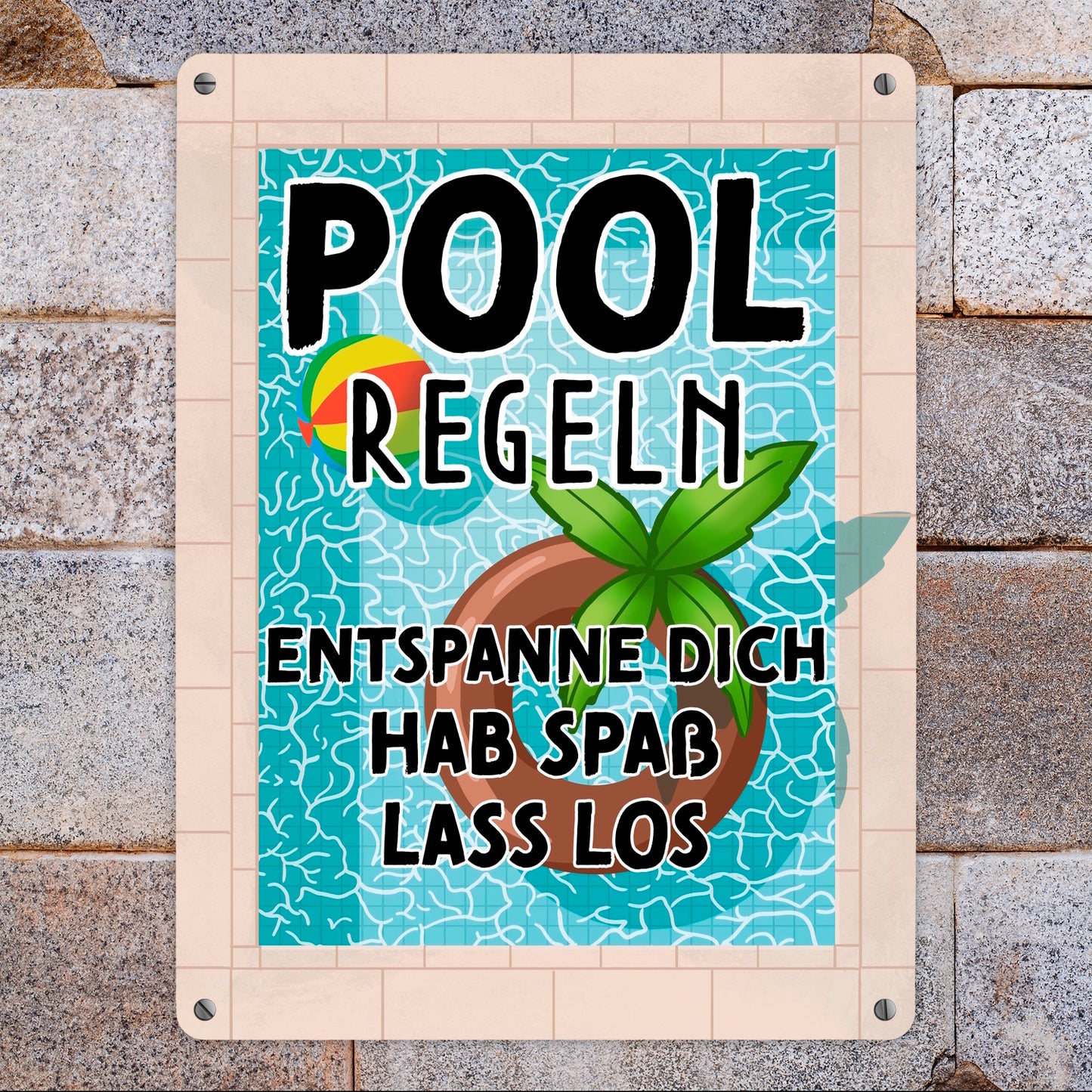 Poolregeln für Poolbesitzer Metallschild XL in 21x28 cm mit Schwimmring