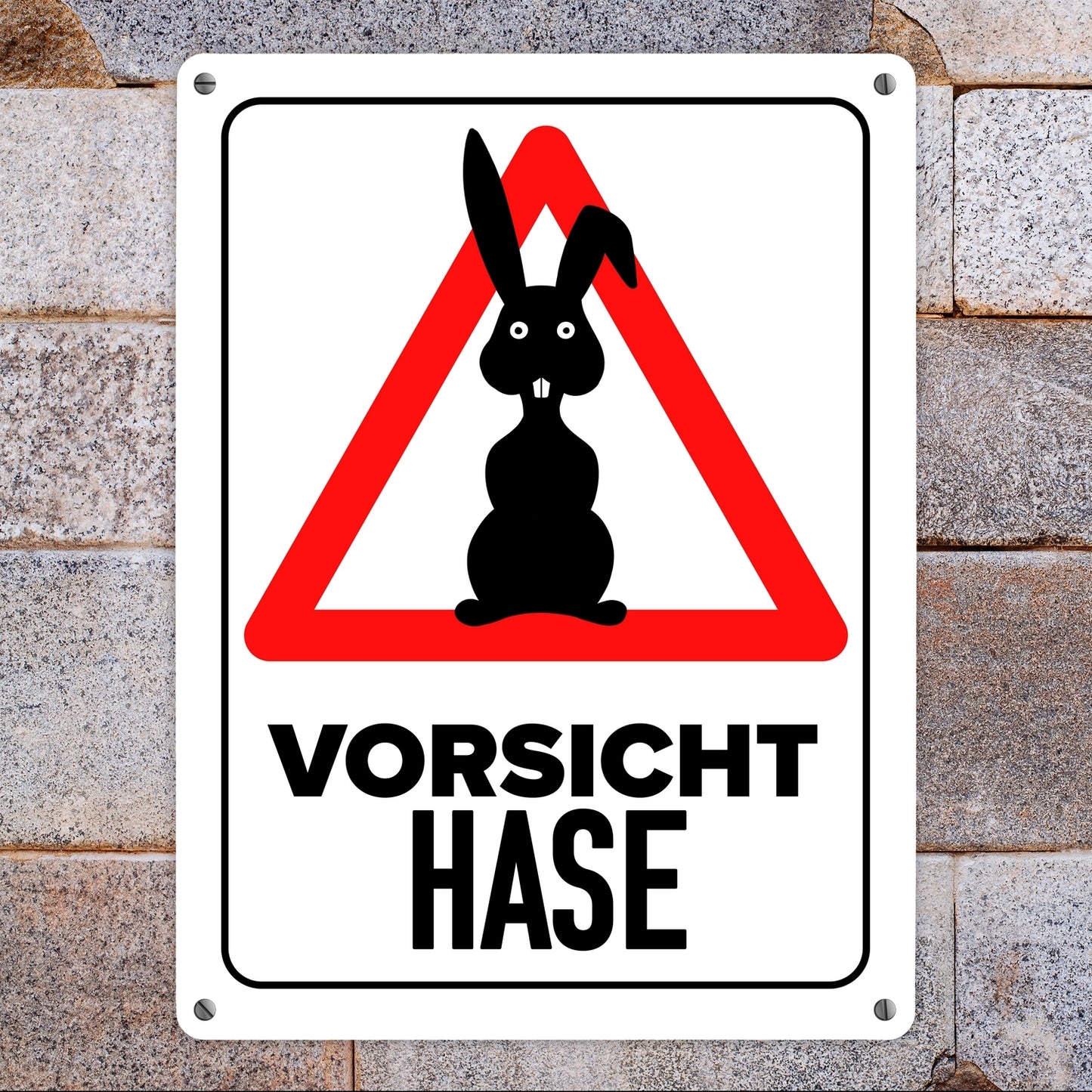 Vorsicht Hase Metallschild XL in 21x28 cm mit Hasen Silhouette