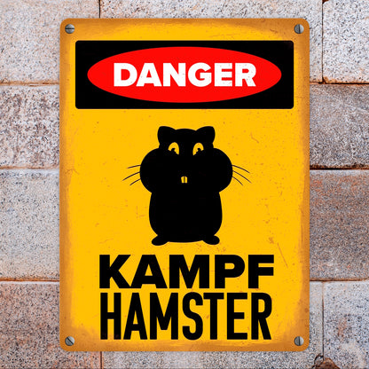 Danger Kampf Hamster Metallschild in 15x20 cm mit Hamster Silhouette