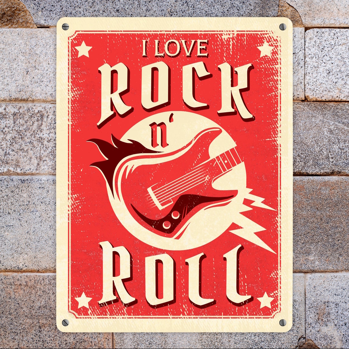 I Love Rock 'n' Roll Metallschild XL in 21x28 cm mit Gitarre