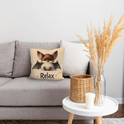 Baby Fledermaus Kissen mit Leinenoptik mit Spruch Relax