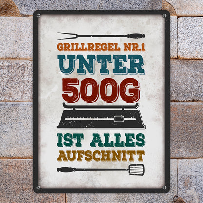 Metallschild XL mit Spruch: Grillregen Nr.1 Unter 500g ...