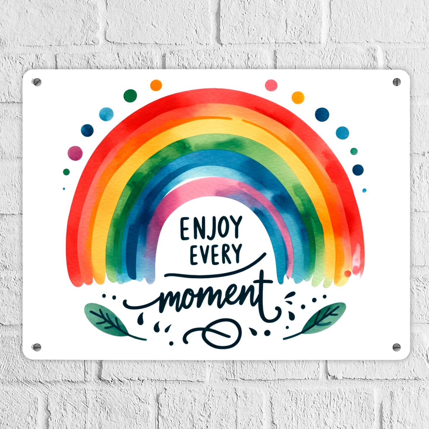 Regenbogen Metallschild XL in 21x28 cm mit Spruch Enjoy every moment