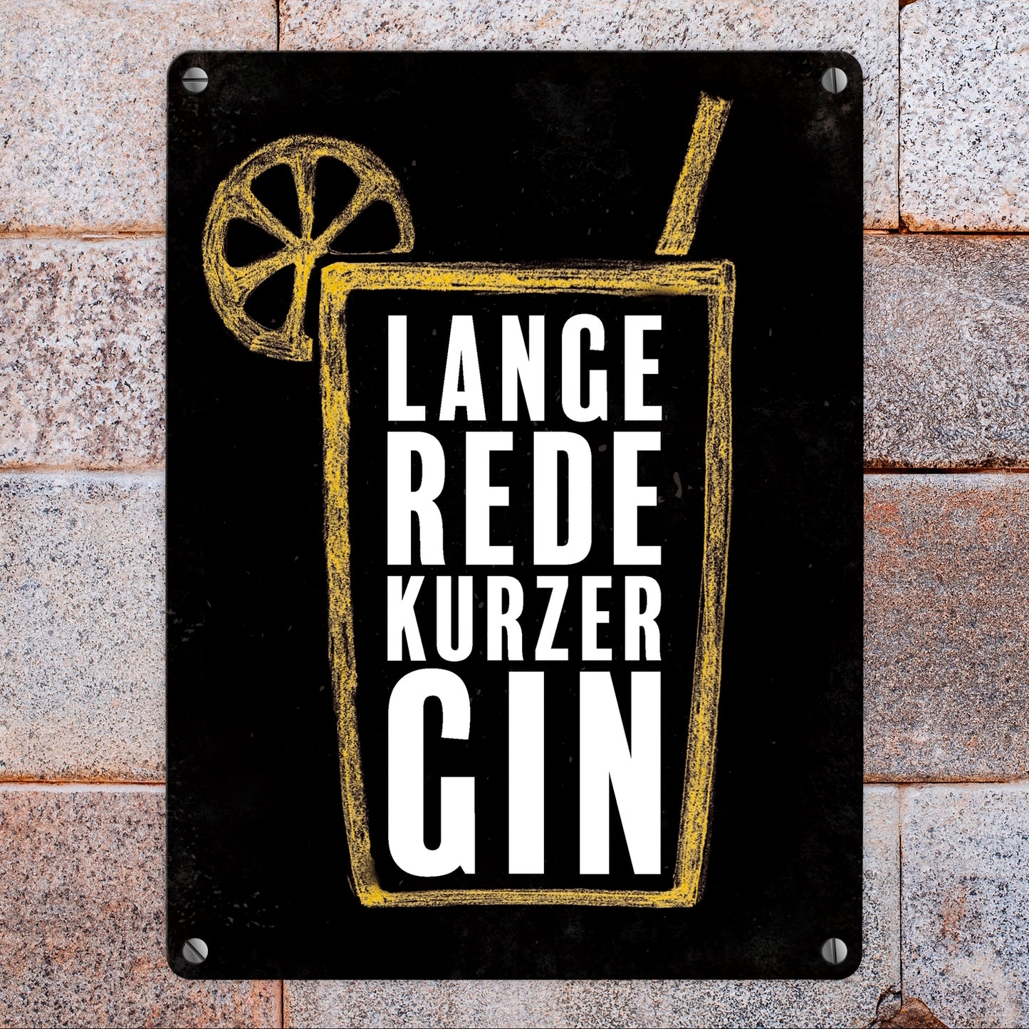 Metallschild mit Gin Tonic Motiv und Spruch: Lange Rede, kurzer Gin