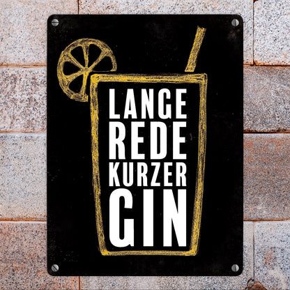 Metallschild mit Gin Tonic Motiv und Spruch: Lange Rede, kurzer Gin