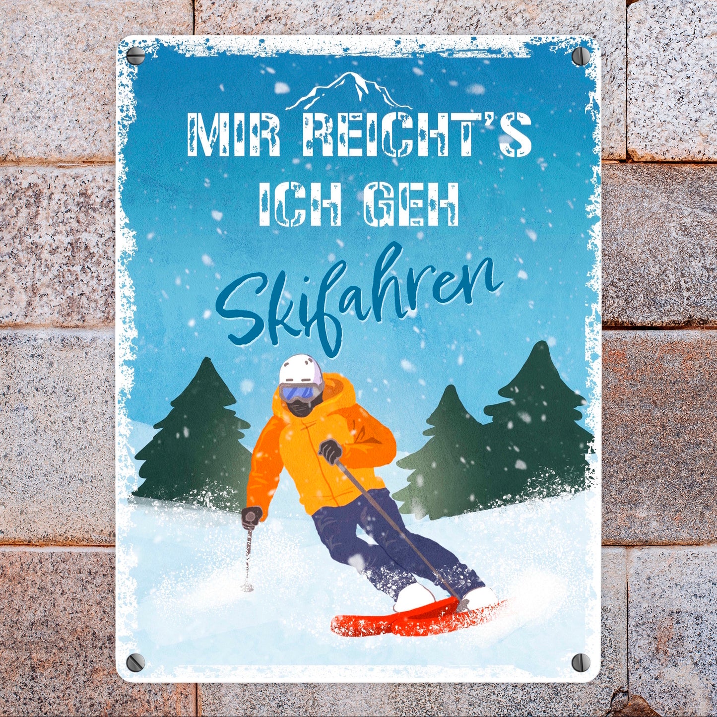 Mir reicht's ich geh Skifahren Metallschild in 15x20 cm mit Skifahrer-Motiv