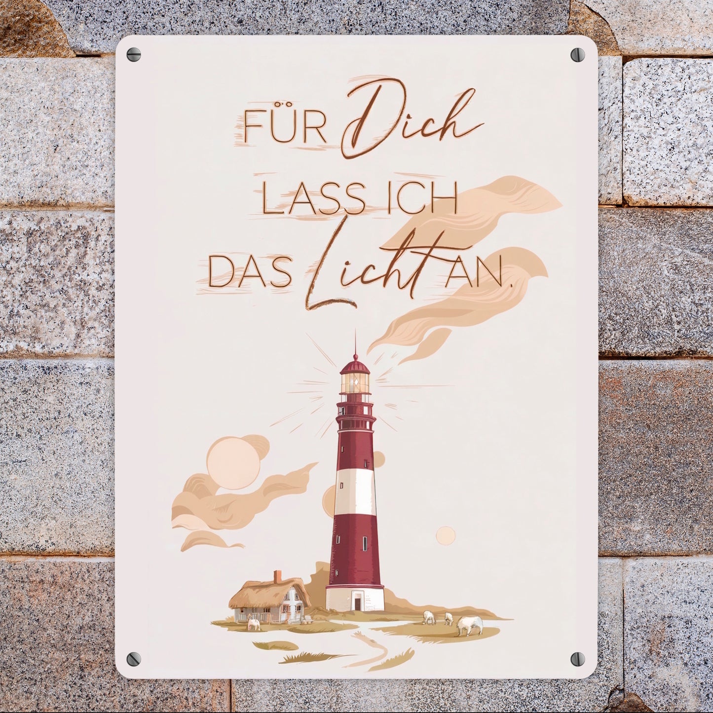 Leuchtturm Metallschild XL in 21x28 cm - für dich lass ich das Licht an