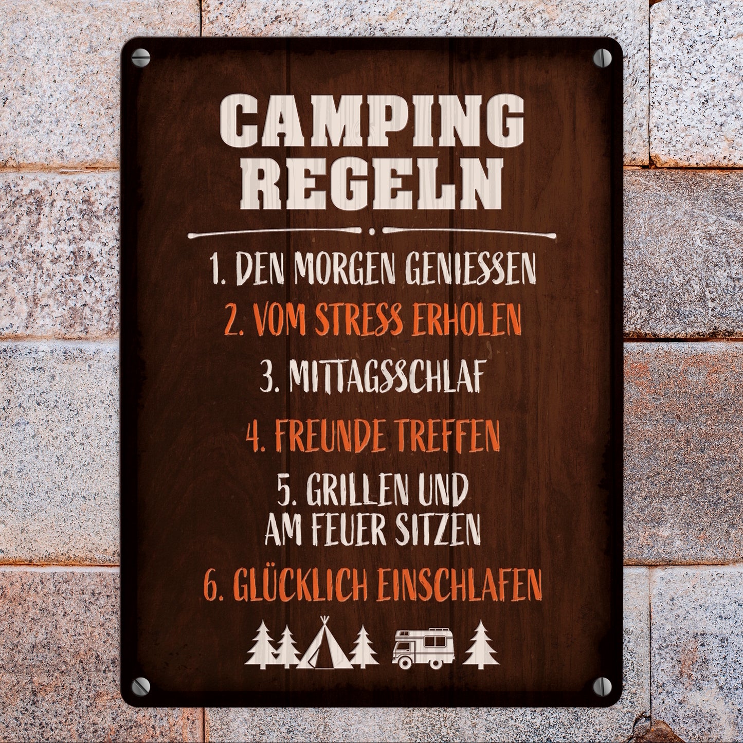 Camping Regeln Metallschild im rustikalen Stil