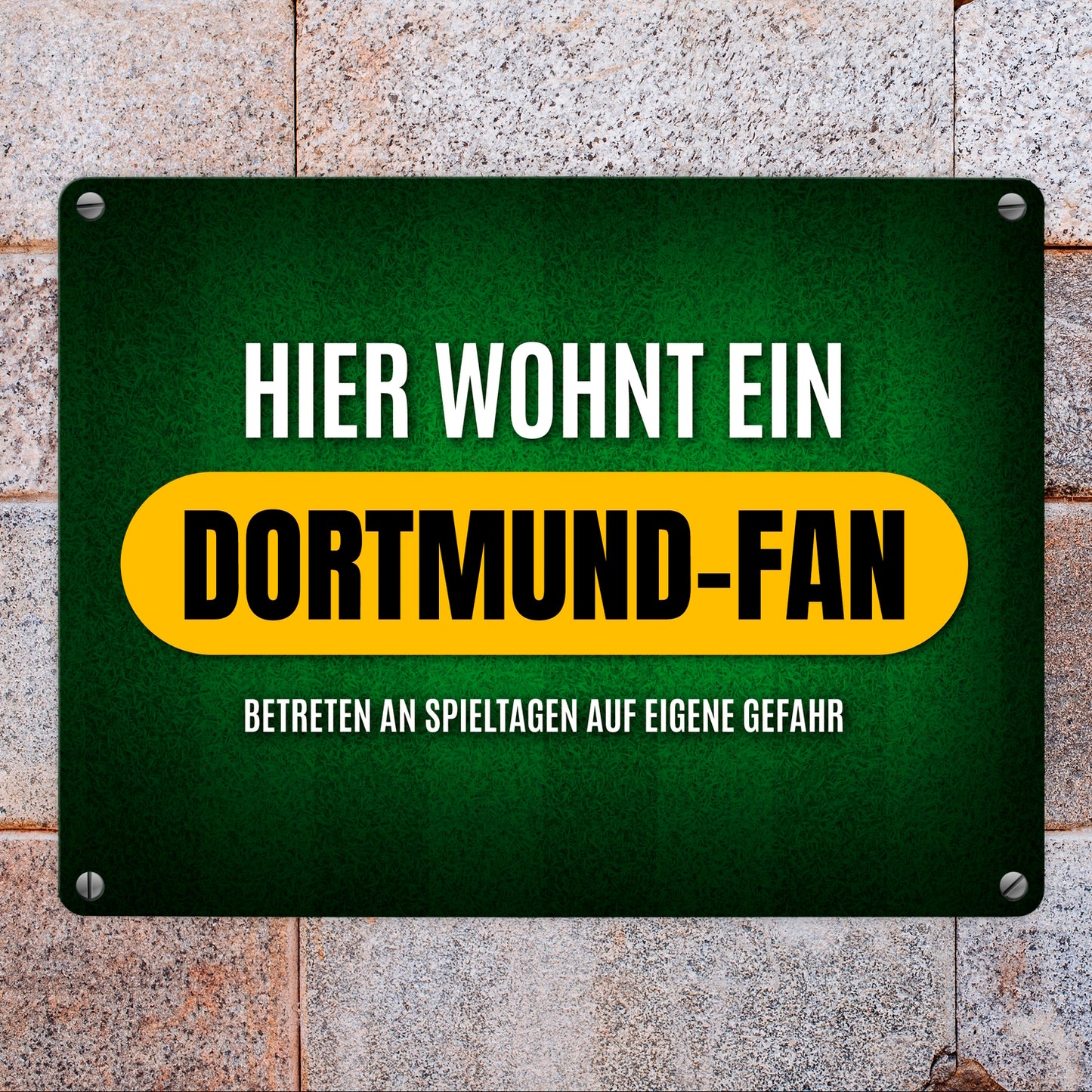 Hier wohnt ein Dortmund-Fan Metallschild mit Rasen Motiv