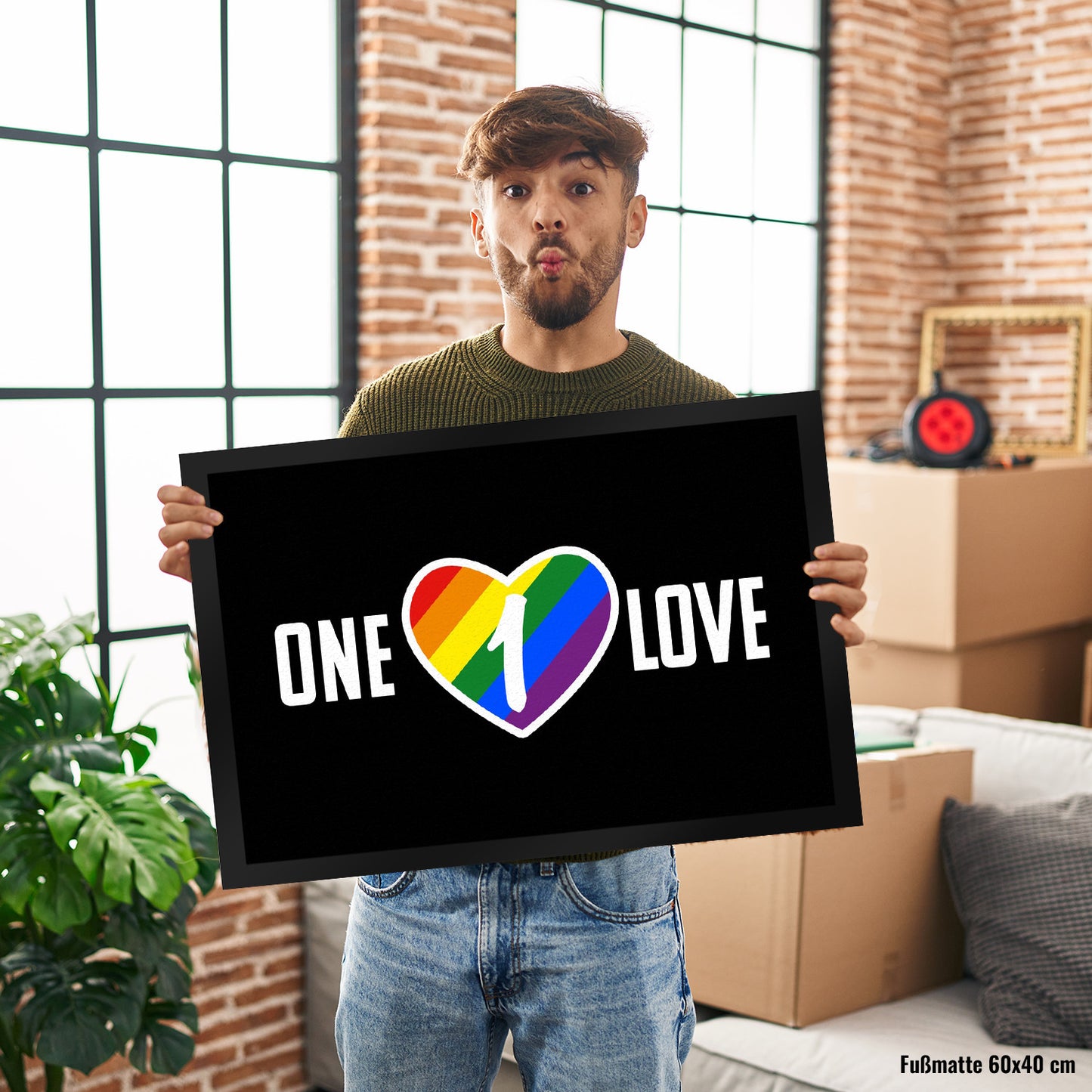 One Love Regenbogen Fußmatte XL in 40x60 cm