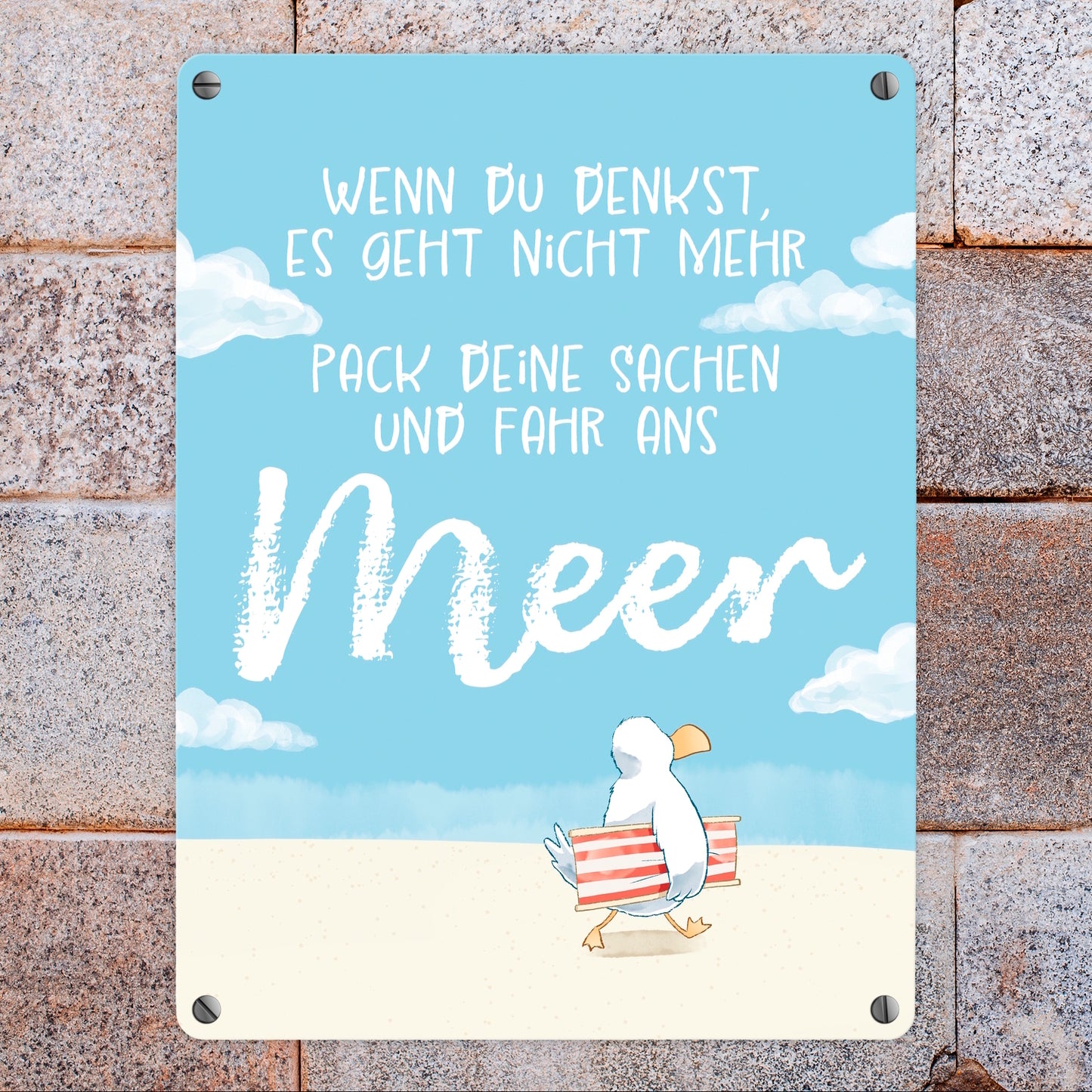 Möwe Metallschild in 15x20 cm mit Spruch Fahr ans Meer