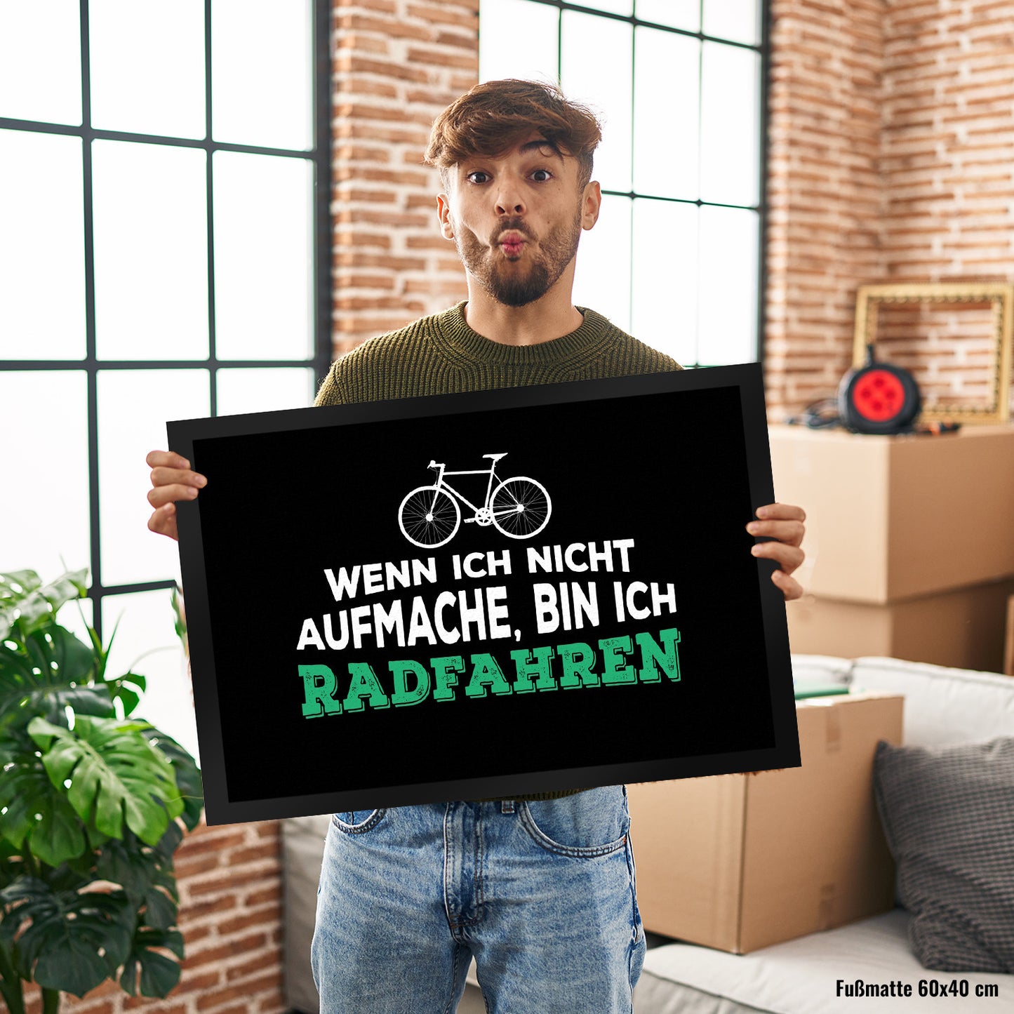 Wenn ich nicht aufmache bin ich radfahren Fußmatte XL mit Fahrrad Motiv