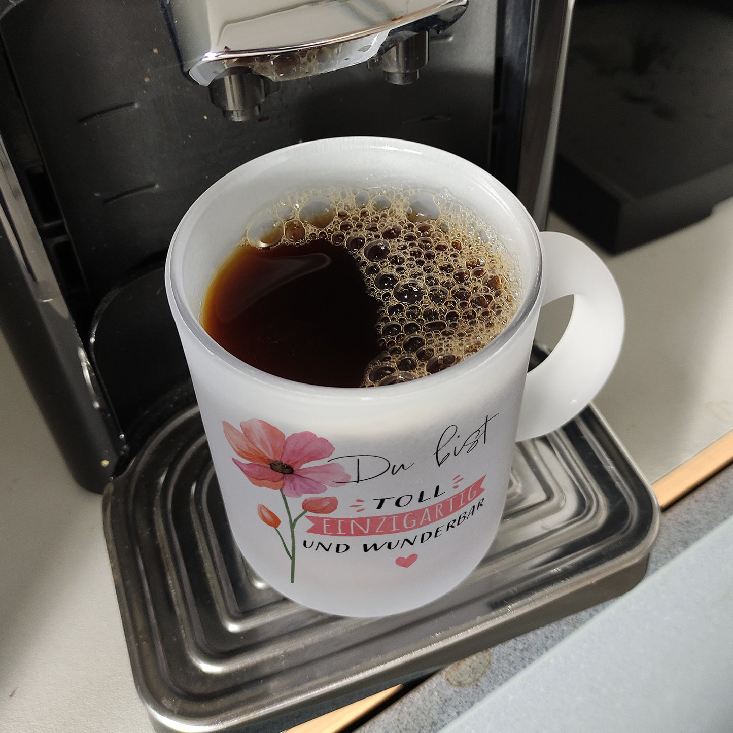 Blume Glas Tasse mit Spruch Du bist toll einzigartig und wunderbar