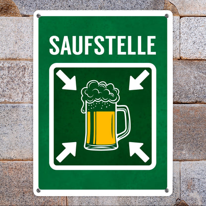 Metallschild XL mit Bier Motiv und Spruch: Saufstelle