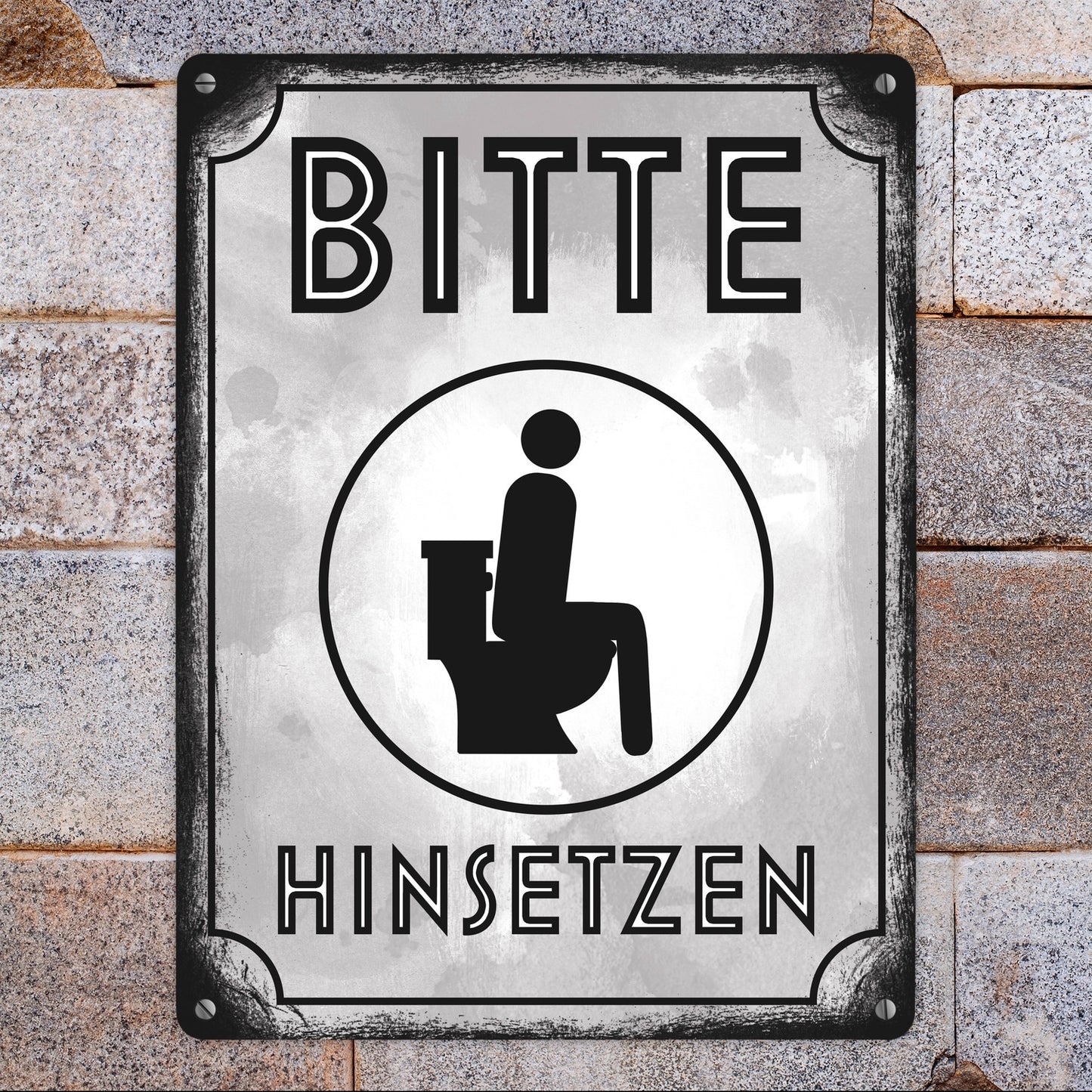 Bitte hinsetzen Metallschild XL in 21x28 cm für Badezimmer oder WC