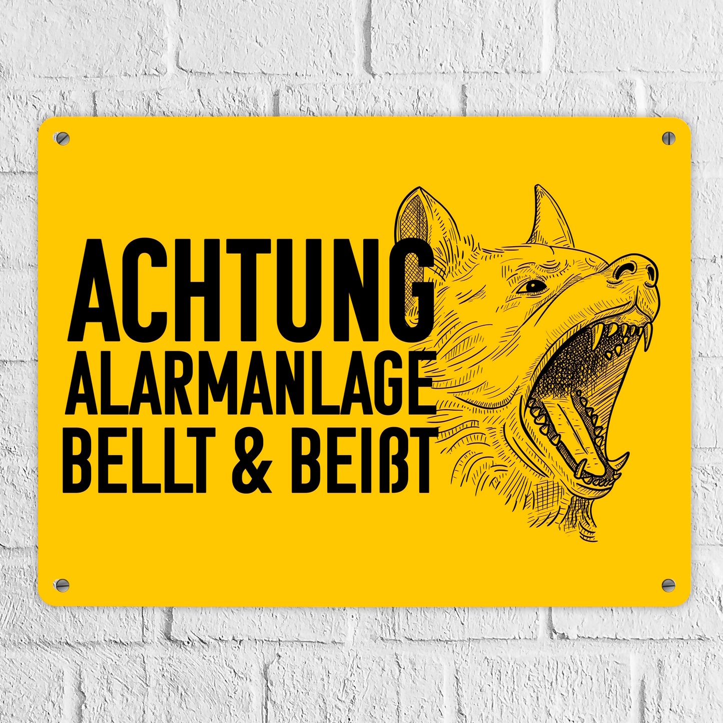 Achtung Alarmanlage bellt und beißt Metallschild XL in 21x28 cm mit Hunde Motiv