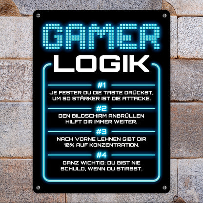 Gamer Logik Metallschild XL in 21x28 cm in blau