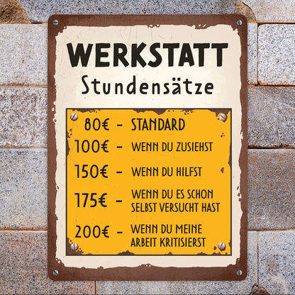 Werkstatt Stundensätze Metallschild XL in 21x28 cm