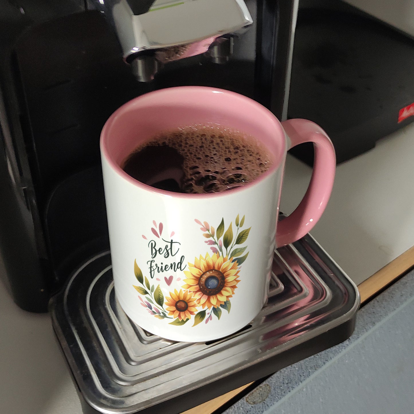 Beste Freundin Sonnenblume Kaffeebecher in rosa mit Spruch Best friend