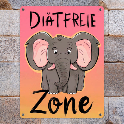 Grauer Elefant - Diätfreie Zone - Metallschild XL in 21x28 cm