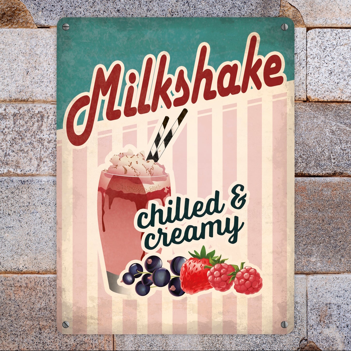 Metallschild XL mit American Diner Classics - Milk Shake Motiv