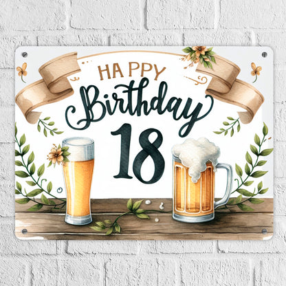 Happy Birthday 18 Bier Metallschild XL in 21x28 cm