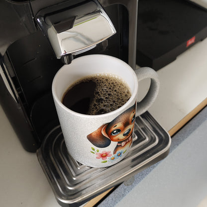 Dackel mit Schleife Glitzer-Kaffeebecher