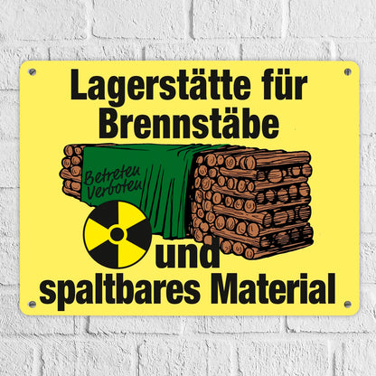 Lagerstätte für Brennstäbe - Brennholzlager Metallschild XL in 21x28 cm in Gelb