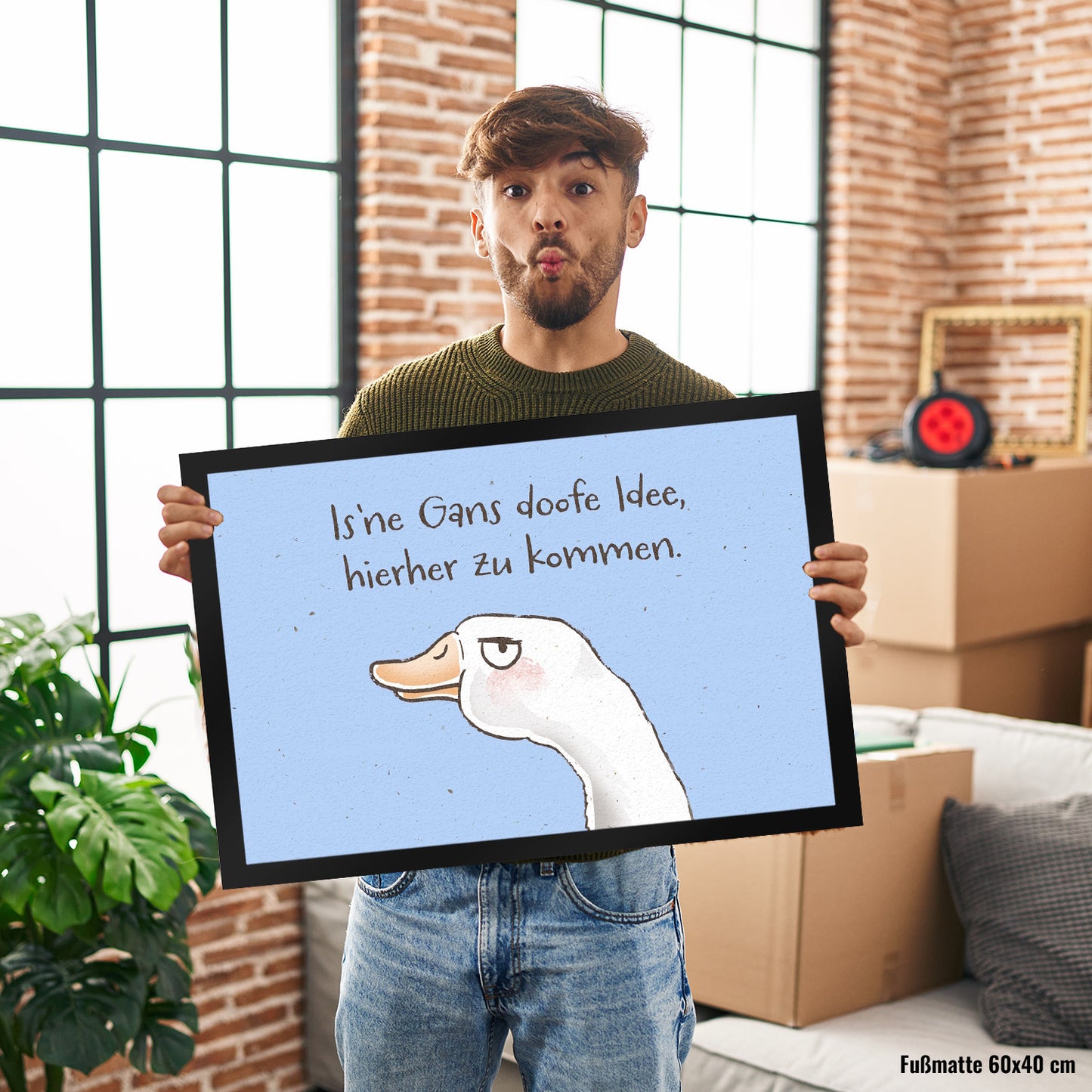 Gilbert die Gans Fußmatte XL in 40x60 cm mit Spruch Is ne Gans doofe Idee hierher zu kommen