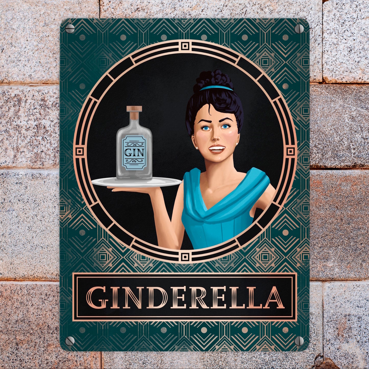 Ginderella Gin Metallschild in 15x20 cm für Gin-Liebhaber