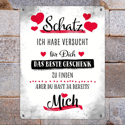 Bestes Geschenk für Schatz zum Valentinstag Metallschild XL in 21x28 cm