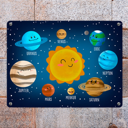 Sonnensystem Metallschild in 15x20 cm mit niedlichen Planeten