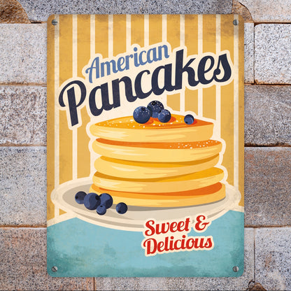 Metallschild XL mit American Diner Classics - Pancakes Motiv