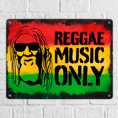 Reggae Music Only Metallschild XL in 21x28 cm mit Rastafarigesicht