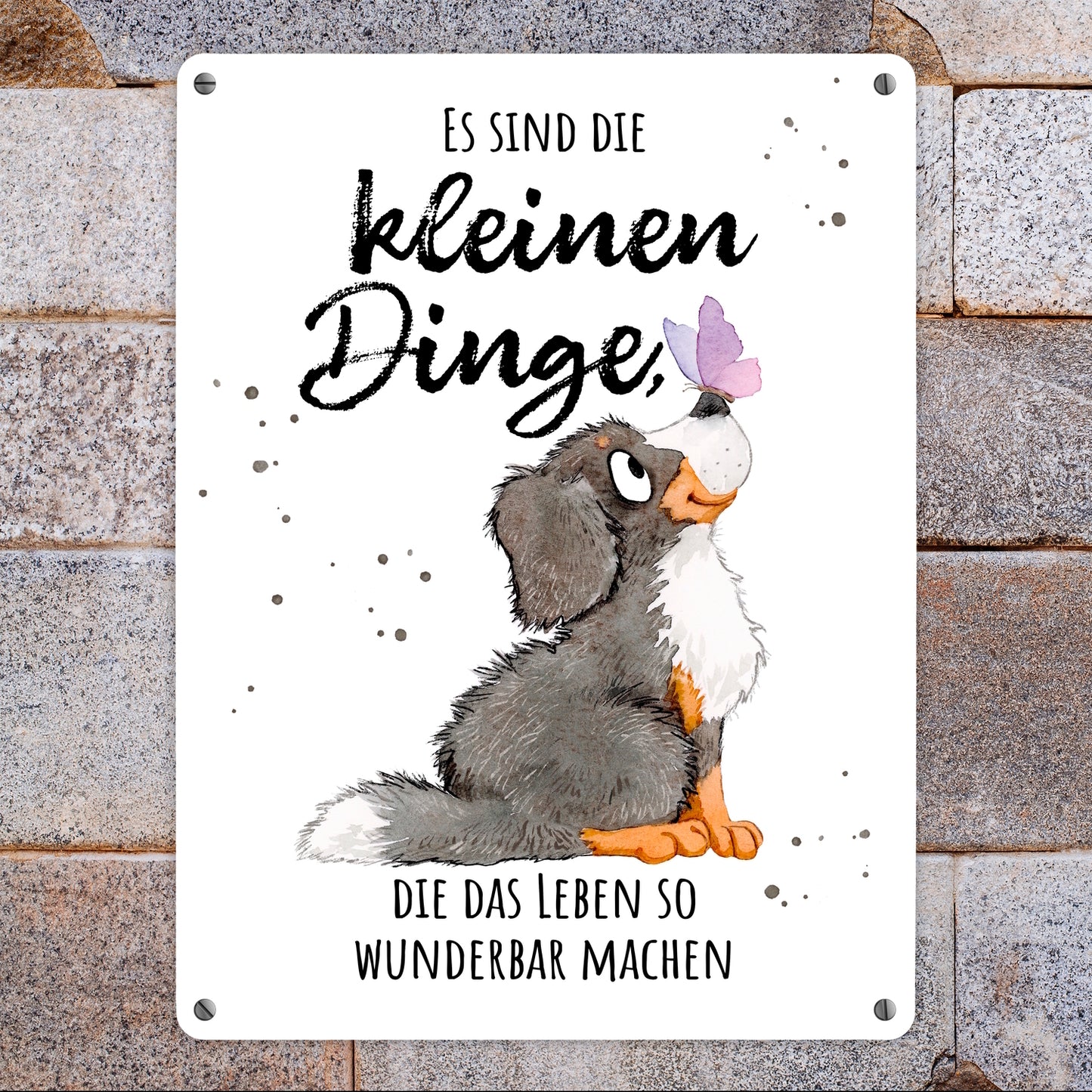 Hund Metallschild XL in 21x28 cm mit Spruch Die kleinen Dinge machen das Leben so wunderbar