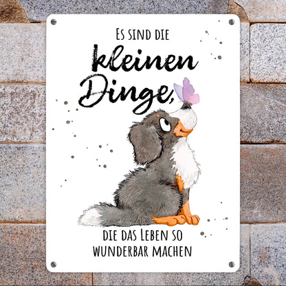 Hund Metallschild XL in 21x28 cm mit Spruch Die kleinen Dinge machen das Leben so wunderbar