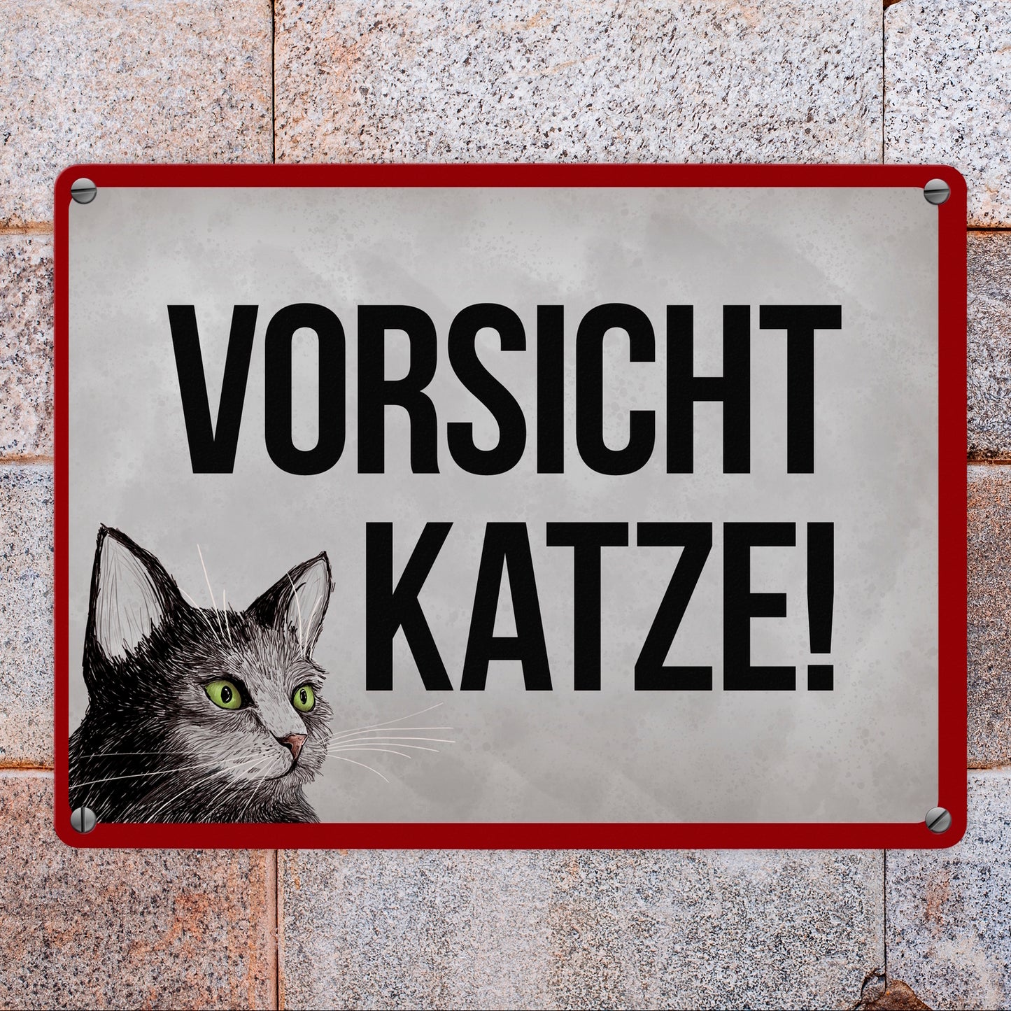 Vorsicht Katze Metallschild mit Katze Motiv